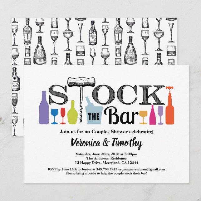 Stock The Bar Retro Couples Shower Invitation (Front/Back)