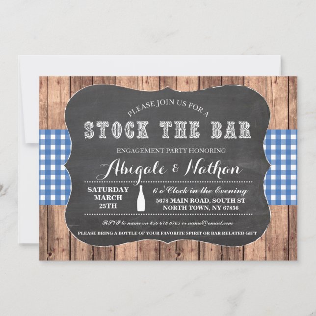 Stock The Bar Rustic Blue Engagement Invitation (Front)