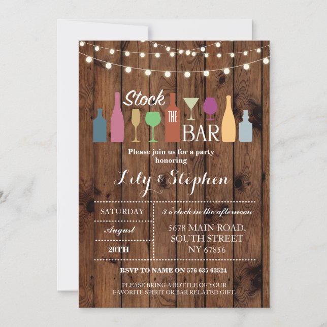 Stock The Bar Rustic Party Fiançailles Invitation (Devant)