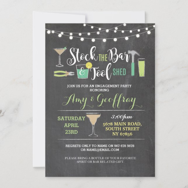 Stock The Bar & Tool Shed Engagement Invite (Front)