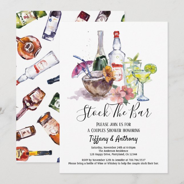 Stock The Bar Tropical Engagement Party Invitation (Front/Back)