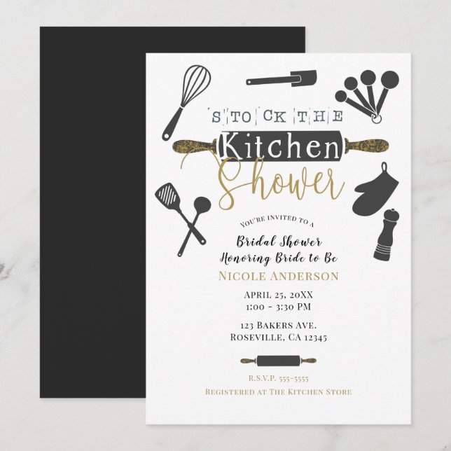 Stock the Kitchen Bridal Shower Modern Minimal Invitation (Front/Back)