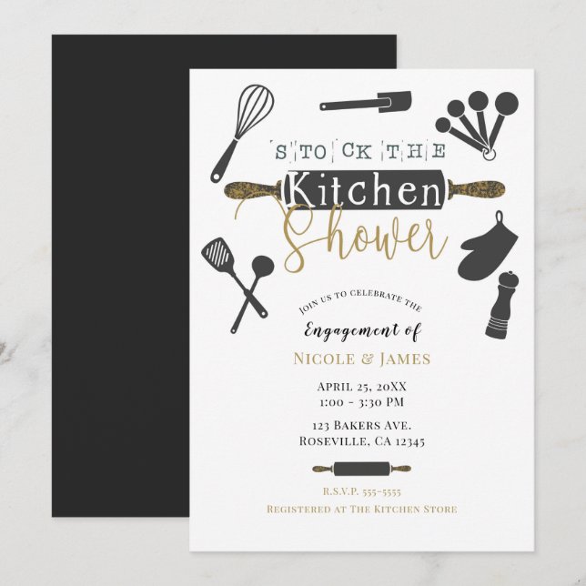 Stock the Kitchen Engagement Shower Modern Minimal Invitation (Front/Back)