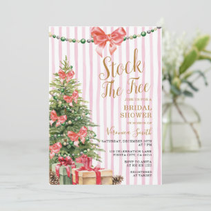Stock The Tree Christmas Pink Bow Bridal Shower Invitation