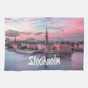 Stockholm Capital of Sweden Night Skyline Kitchen Towel