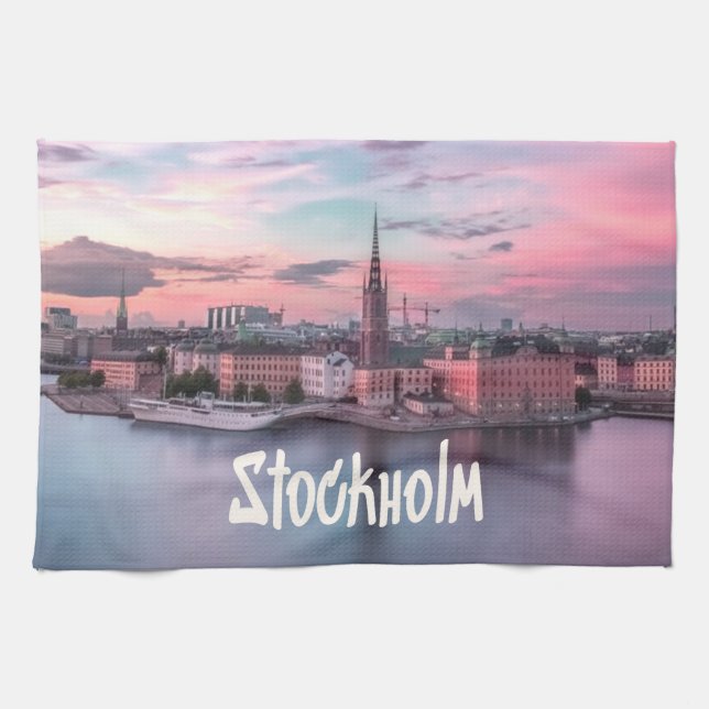 Stockholm Capital of Sweden Night Skyline Kitchen Towel (Horizontal)
