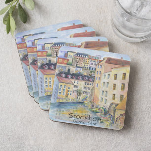 Stockholm Gamla Stan Old Town Watercolor Cityscape Stone Coaster