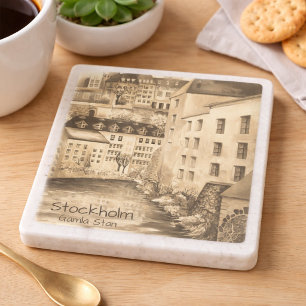 Stockholm Gamla Stan Vintage City Art Stone Coaster