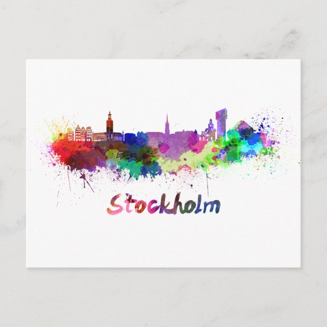 Stockholm skyline in watercolor postcard (Front)