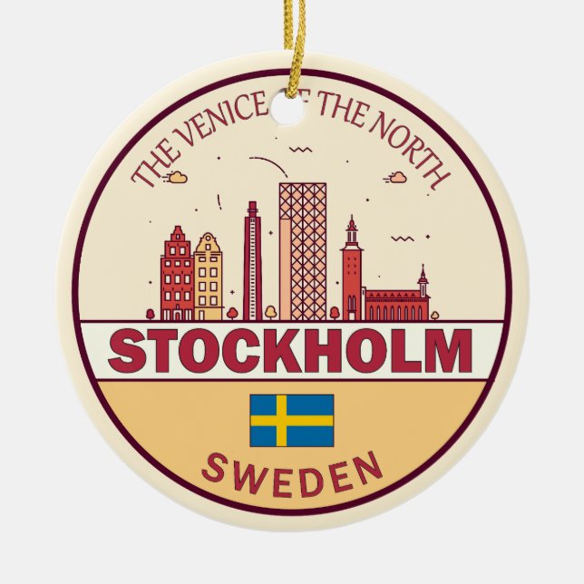 Stockholm Sweden City Skyline Emblem Ceramic Ornament (Front)