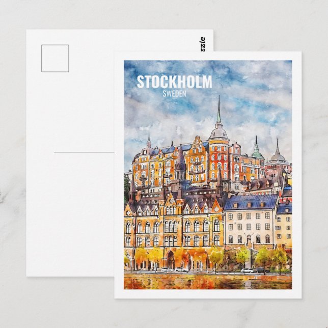 Stockholm Sweden Famous Travel  Watercolor Sketch Postcard (Front/Back)