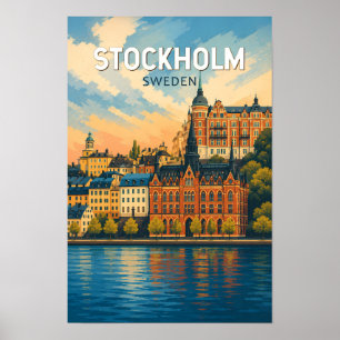 Stockholm Sweden Illustration Travel Art Vintage Poster