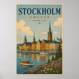 Stockholm Sweden Skyline Illustration Travel Art Poster