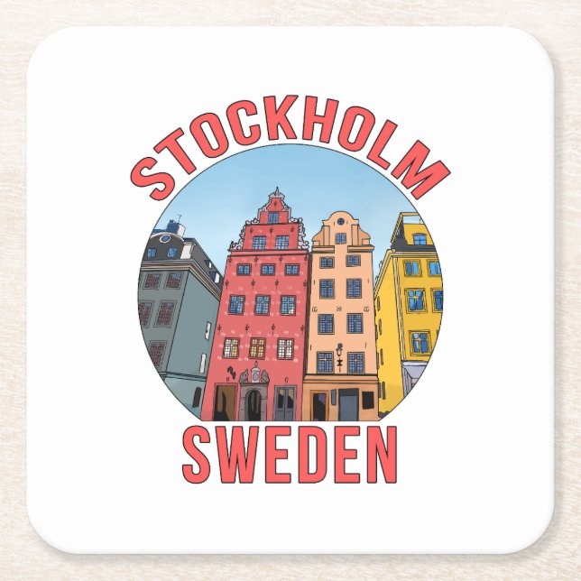Stockholm Sweden Square Paper Coaster (Front)