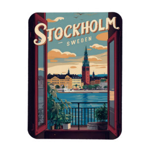 stockholm sweden travel vintage balcony view gifts magnet