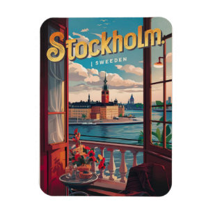 stockholm sweden travel vintage balcony view gifts magnet