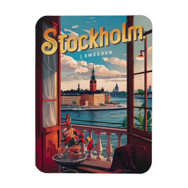 stockholm sweden travel vintage balcony view gifts magnet (Vertical)