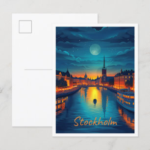 Stockholm Sweden Vintage Art Travel Illustration Postcard
