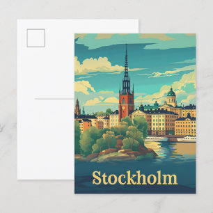 Stockholm Sweden Vintage Retro Travel Illustration Postcard