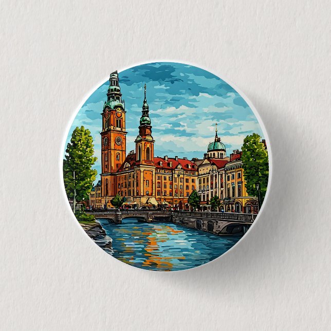 Stockholm Vibrant Cityscape 1 Inch Round Button (Front)