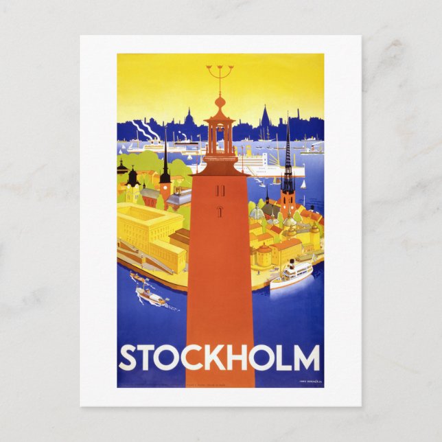 Stockholm Vintage Travel Poster Restored Postcard (Front)