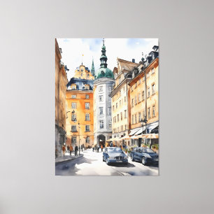 Stockholm watercolor art canvas print