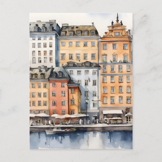 Stockholm watercolor art postcard (Front)
