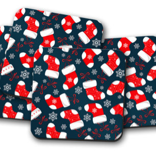 Stocking bleu de Noël   Jeu de Dessous de verre de