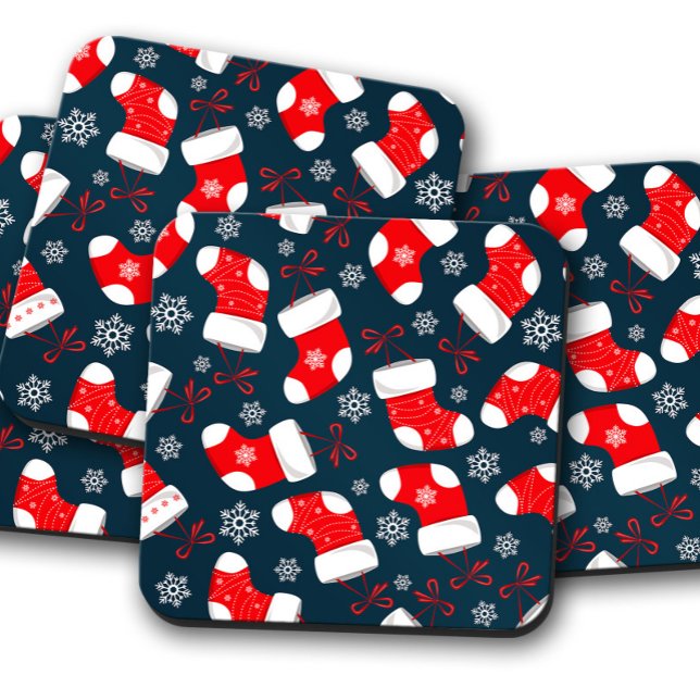 Stocking bleu de Noël | Jeu de Dessous de verre de (Créateur téléchargé)