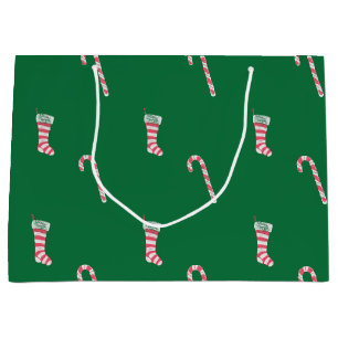 Stocking & Candy Cane Pattern Large Gift Bag