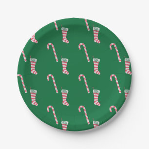 Stocking & Candy Cane Pattern Paper Plate