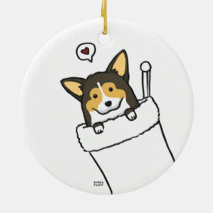 Stocking Corgs Ceramic Ornament
