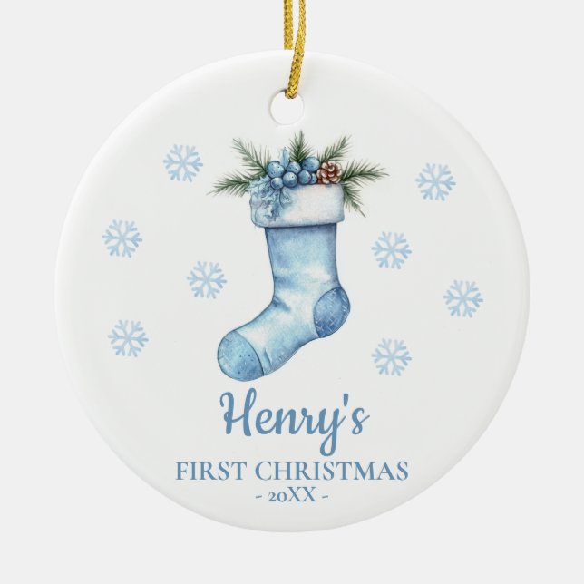 Stocking Personalized Baby's First Christmas Ceramic Ornament (Front)