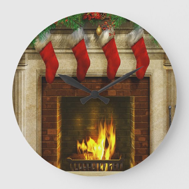 Stockings by the Fireplace Large Clock (Front)