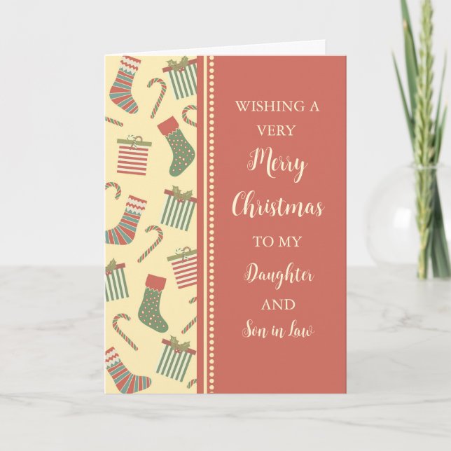 Stockings Daughter & Son in Law Merry Christmas Card (Front)