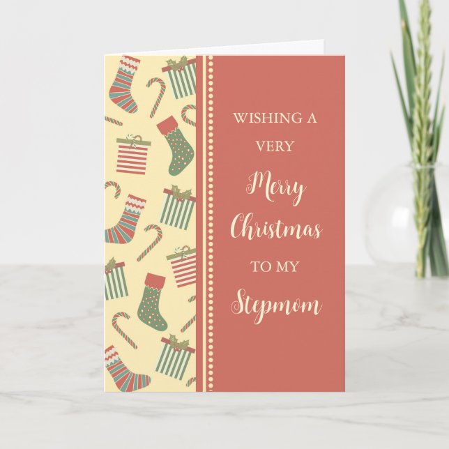 Stockings & Gifts Stepmom Merry Christmas Card (Front)