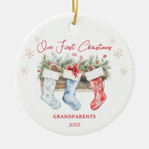 Stockings Grandparents 1st Christmas Ceramic Ornament