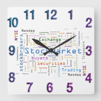 StockMarket Design  Word cloud concept Square Wall Clock