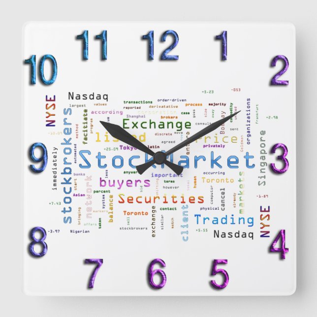 StockMarket Design  Word cloud concept Square Wall Clock (Front)