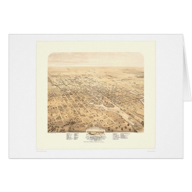 Stockton, CA Panoramic Map 1870 (1667A) - Restored (Front Horizontal)