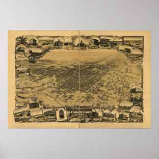 Stockton California 1895 Antique Panoramic Map Poster
