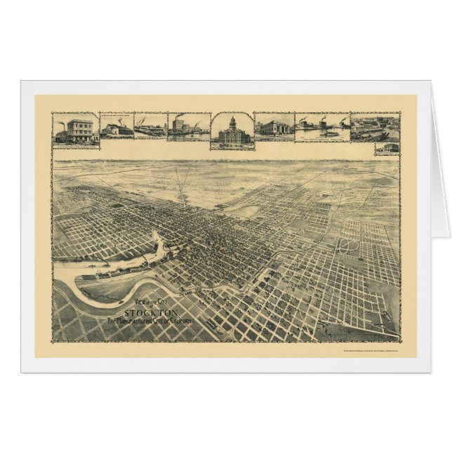 Stockton, carte panoramique de CA - 1895b (Devant horizontal)