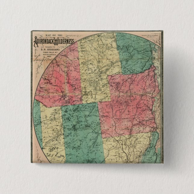 Stoddard's Map of the Adirondack Wilderness, 1883 2 Inch Square Button (Front)