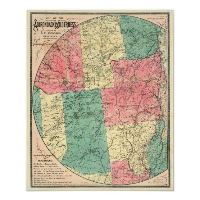 Stoddard's Map of the Adirondack Wilderness, 1883 Photo Print (Front)