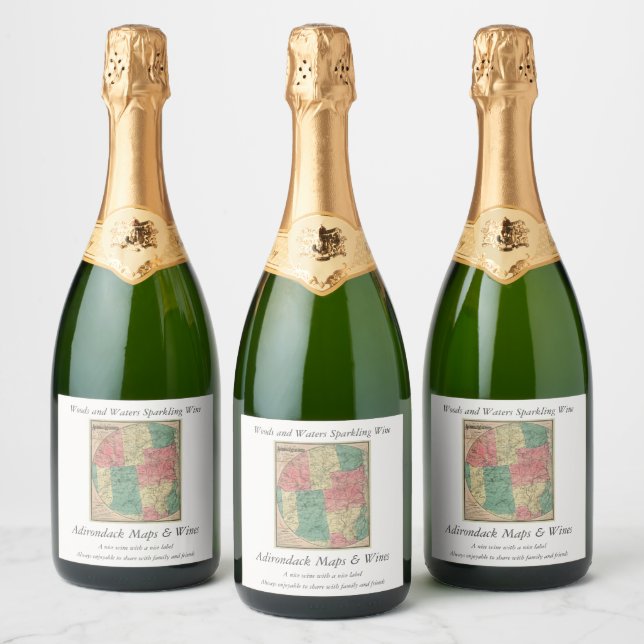 Stoddard's Map of the Adirondack Wilderness, 1883 Sparkling Wine Label (Bottles)
