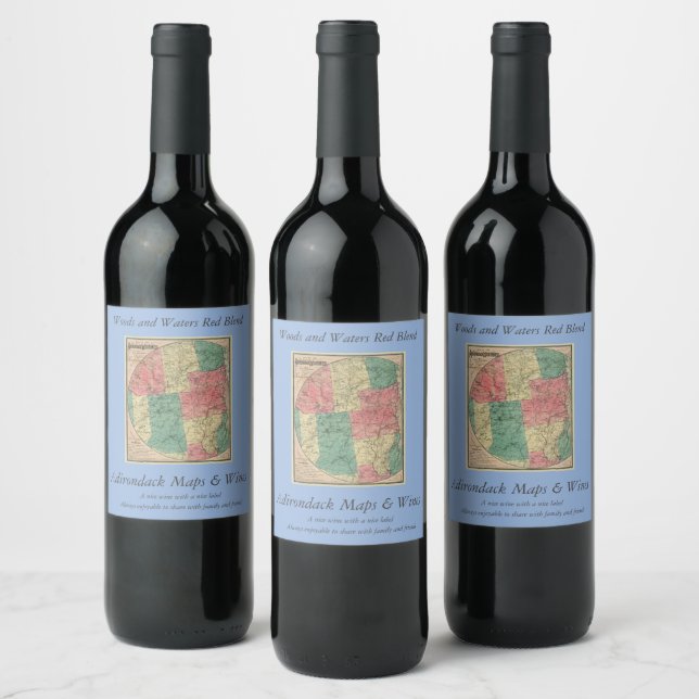 Stoddard's Map of the Adirondack Wilderness 1883 W Wine Label (Bottles)