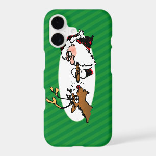 Stogie Santa and Reindeer on Green Stripes