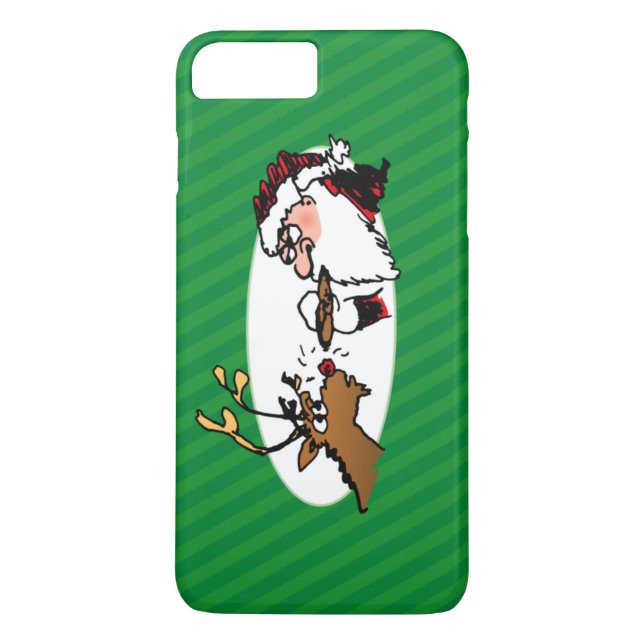 Stogie Santa and Reindeer on Green Stripes Case-Mate iPhone Case (Back)