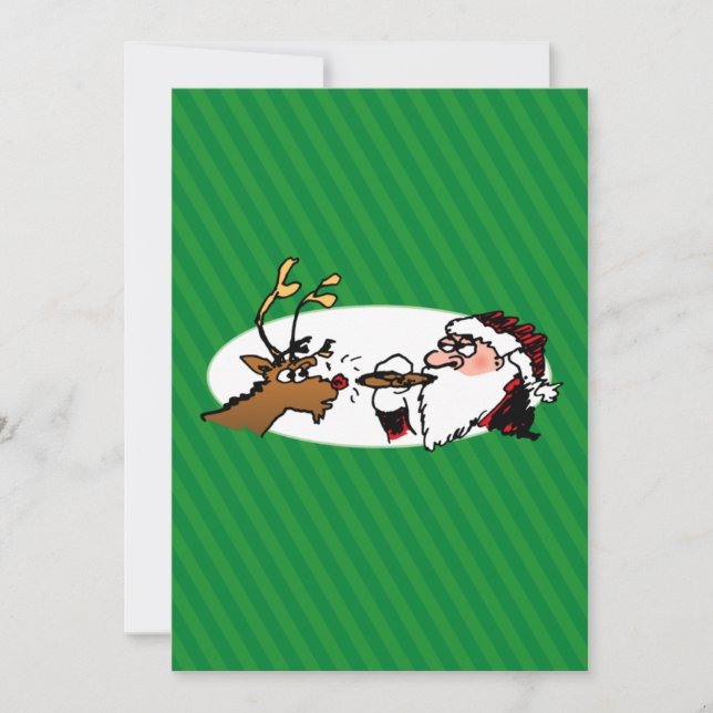 Stogie Smoking Santa Funny Green Stripe Christmas Holiday Card (Front)