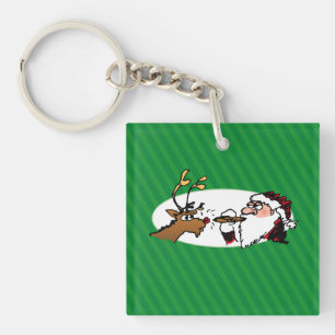 Stogie Smoking Santa Funny Green Stripe Christmas Keychain